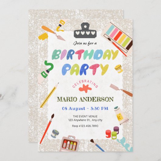 Kleurrijke kunst verf hulpmiddelen verjaardag  kaart (Voorkant / Achterkant)