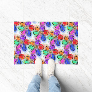 Kleurrijke kunstbloemen patroon deurmat