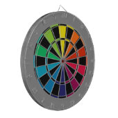 Kleurrijke kunstbordregenboog met zwarte grijs dartbord (Voorkant Links)