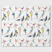 Kleurrijke kunstschaatsers in beweging cadeaupapier (Vlak)