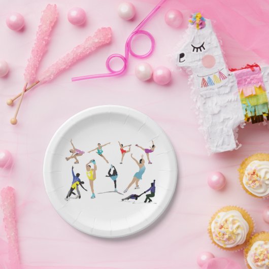 Kleurrijke kunstschaatsers in beweging papieren bordje (Feest)