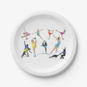 Kleurrijke kunstschaatsers in beweging papieren bordje (Voorkant)