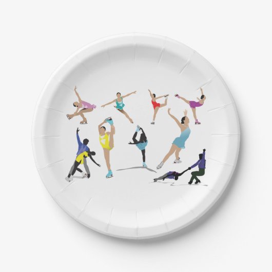 Kleurrijke kunstschaatsers in beweging papieren bordje (Voorkant)