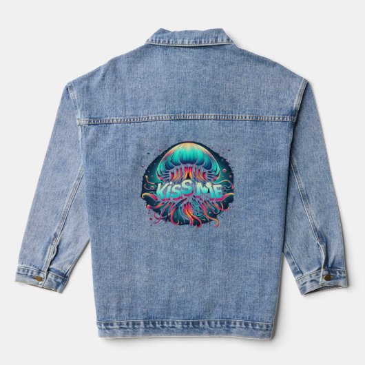 Kleurrijke kwal illustratie met kus me tekst denim jacket (Achterkant)