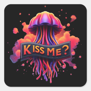 Kleurrijke kwal illustratie met kus me tekst vierkante sticker