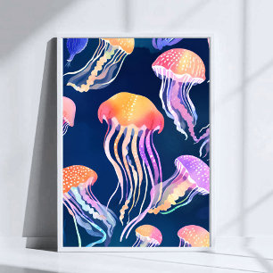 Kleurrijke kwal   Oceandier watercolor kunst Poster