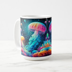 Kleurrijke kwallen en koraalriffen koffiemok