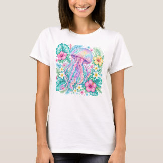 KLEURRIJKE KWALLEN MET MOOIE TROPISCHE BLOEMEN T-SHIRT