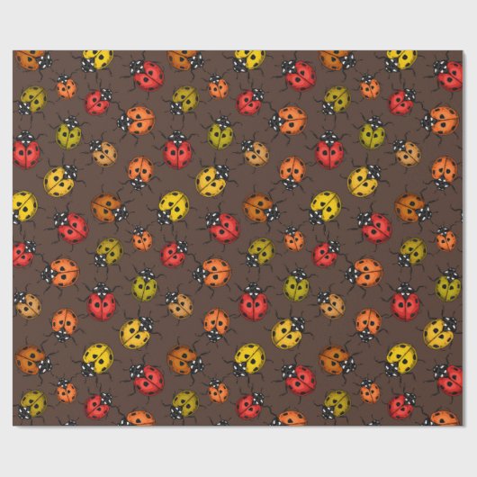 Kleurrijke ladybugs op bruin cadeaupapier (Vlak)