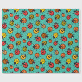 Kleurrijke ladybugs op turkooizen cadeaupapier (Vlak)