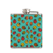 Kleurrijke ladybugs op turkooizen heupfles (Achterkant)