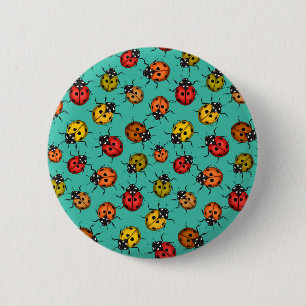 Kleurrijke ladybugs op turkooizen ronde button 5,7 cm