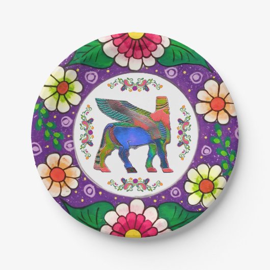 Kleurrijke Lamassu Flowers Paper Bord (Voorkant)