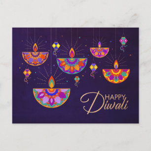 Kleurrijke lampen Happy Diwali-Briefkaart Briefkaart