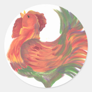 Kleurrijke land kraaiende haan ronde sticker