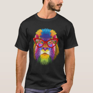 Kleurrijke Leeuw Dier met glazen wildlife T-shirt