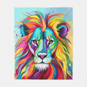 Kleurrijke Leeuw Hoofd Portret Fleece Deken