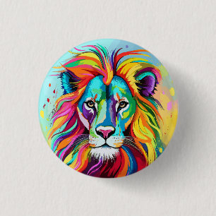 Kleurrijke Leeuw Hoofd Portret Ronde Button 3,2 Cm