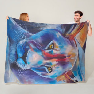 Kleurrijke Leeuwin Kunst - Handgeschilderde Wilde Fleece Deken