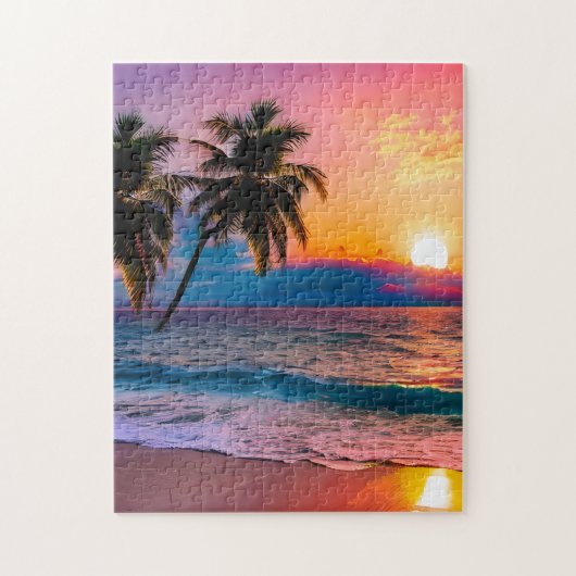 Kleurrijke Legpuzzel Waterverf Beach Sunset (Verticaal)