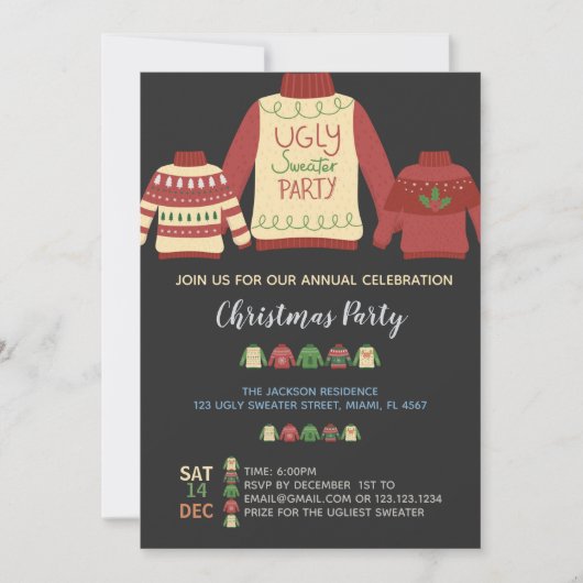 Kleurrijke lelijke trui kerstfeest uitnodiging (Voorkant)