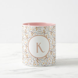 Kleurrijke lente bloem patroon monogram mok