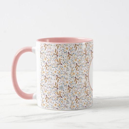 Kleurrijke lente bloem patroon monogram mok (Links)