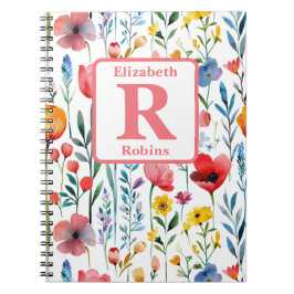 Kleurrijke lente bloemen gepersonaliseerd monogram notitieboek