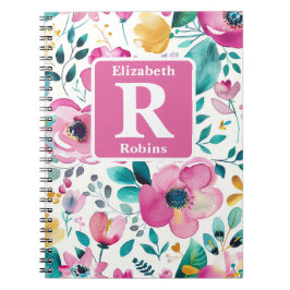 Kleurrijke lente bloemen gepersonaliseerd monogram notitieboek