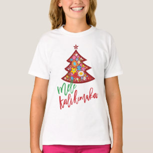 Kleurrijke lente bloemen grillige kerstboom t-shirt