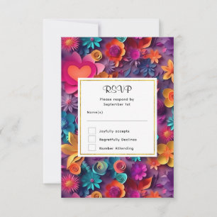 Kleurrijke lente bloemen patroon bruiloft RSVP Kaartje