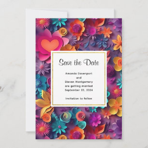 Kleurrijke Lente Bloemen Patroon Bruiloft Save The Date
