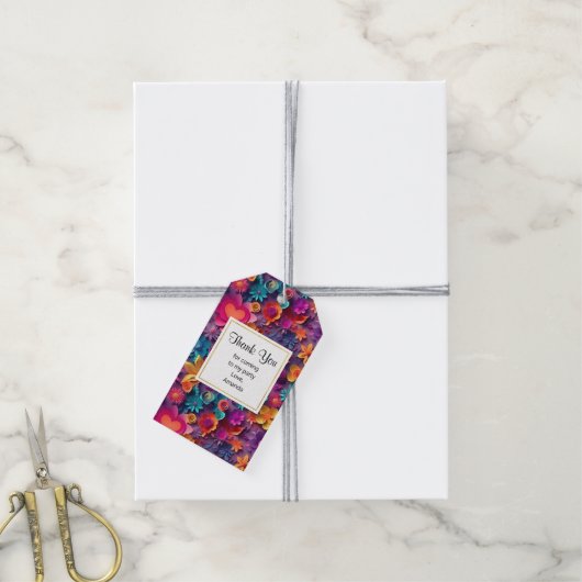 Kleurrijke Lente Bloemen Patroon Party Dank u Cadeaulabel (Met Touw)