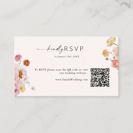 Kleurrijke lente bloemen QR Code RSVP bruiloft Informatiekaartje (Voorkant)
