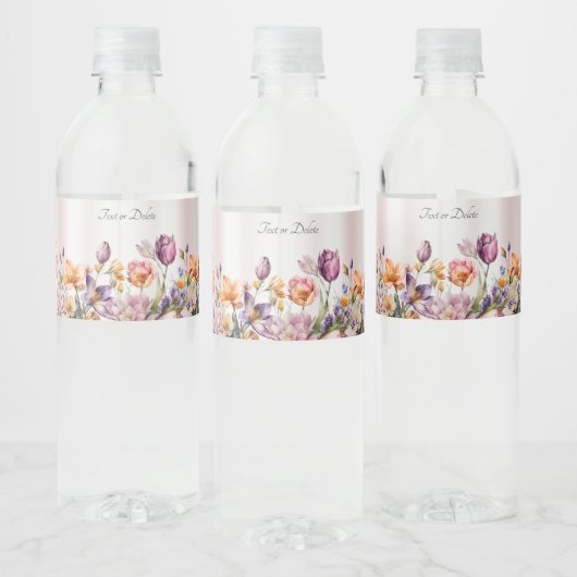 Kleurrijke lente bloemen water fles label waterfles etiket (Flessen)