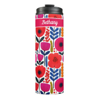 Kleurrijke Lente Bloemen Waterverf BOHO Naam Thermosbeker