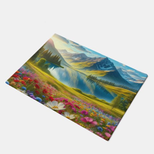 Kleurrijke lente / bloemenbergmeer deurmat (Schuin)