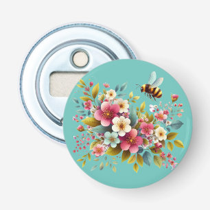 Kleurrijke, lente/bloemenbij button flesopener