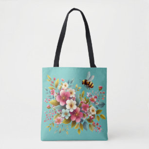 Kleurrijke, lente/bloemenbij draagtas