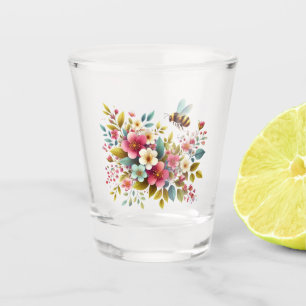 Kleurrijke, lente/bloemenbij shot glas