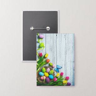 Kleurrijke Lente Tulp Bloesem Vlinder Houten Tex Button