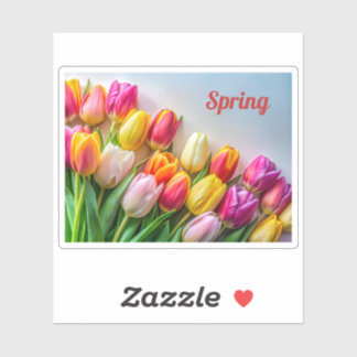 Kleurrijke lente tulpen border bloem natuur sticker