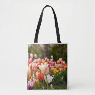 Kleurrijke Lente Tulpen Tuin Natuurfotografie Draagtas