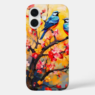 Kleurrijke lente vogels in bloei iPhone 16 hoesje