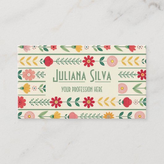 Kleurrijke lente weide tuin met wilde bloemen visitekaartje (Voorkant)