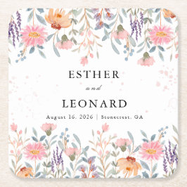 Kleurrijke lente Wildflower bruiloft Vierkante Kartonnen Onderzetter