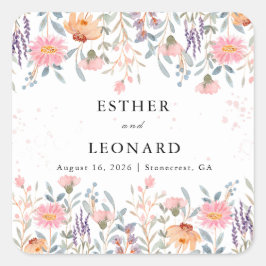 Kleurrijke lente Wildflower bruiloft Vierkante Sticker