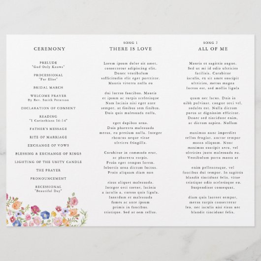 Kleurrijke lente Wildflower Meadow Bruiloft Progra (Achterkant)