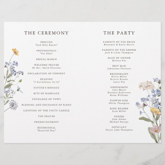 Kleurrijke lente Wildflower Meadow Bruiloft Progra (Achterkant)