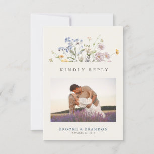 Kleurrijke Lente Wildflower Meadow Bruiloft QR Cod RSVP Kaartje